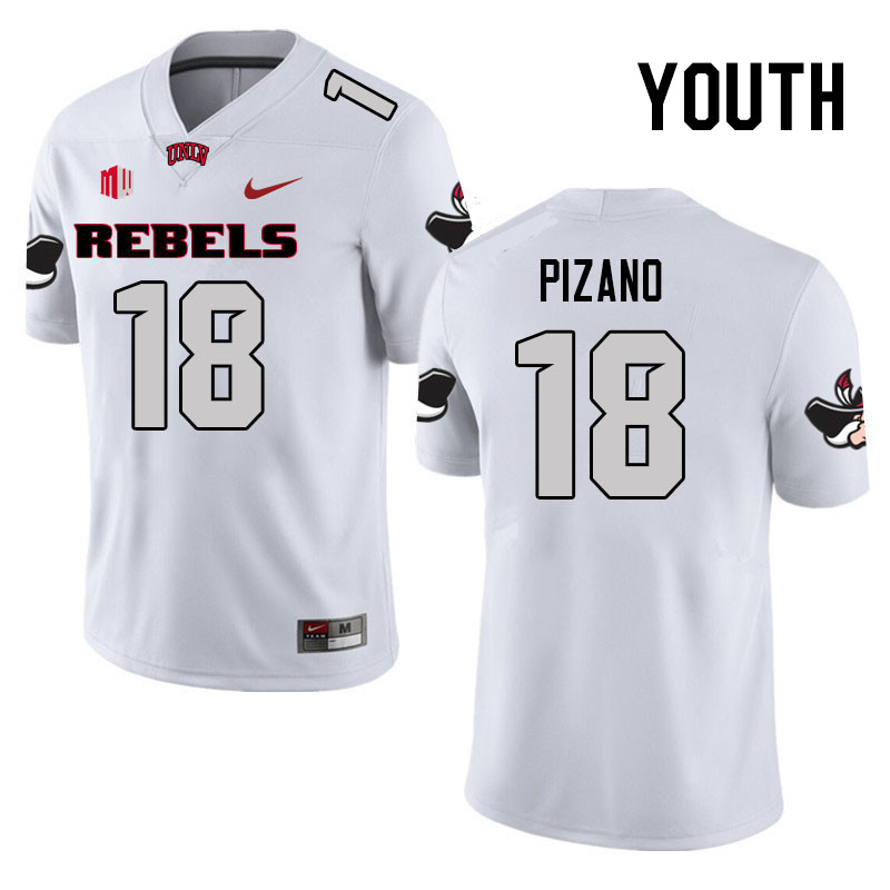 Youth #18 Jose Pizano UNLV Rebels College Football Jerseys Stitched Sale-White - Click Image to Close
